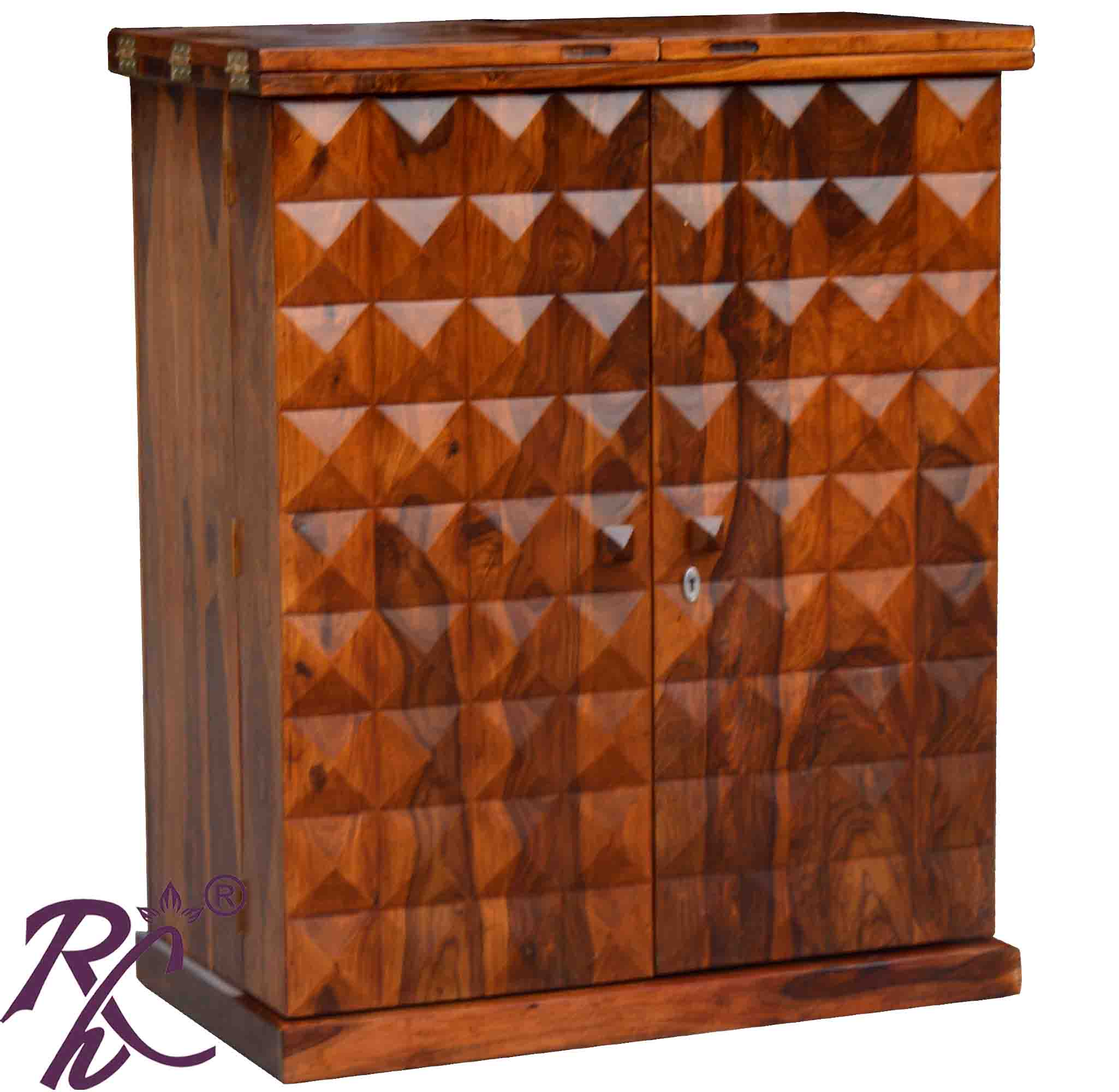 Solid Wood Diamond Door Design Bar Cabinet