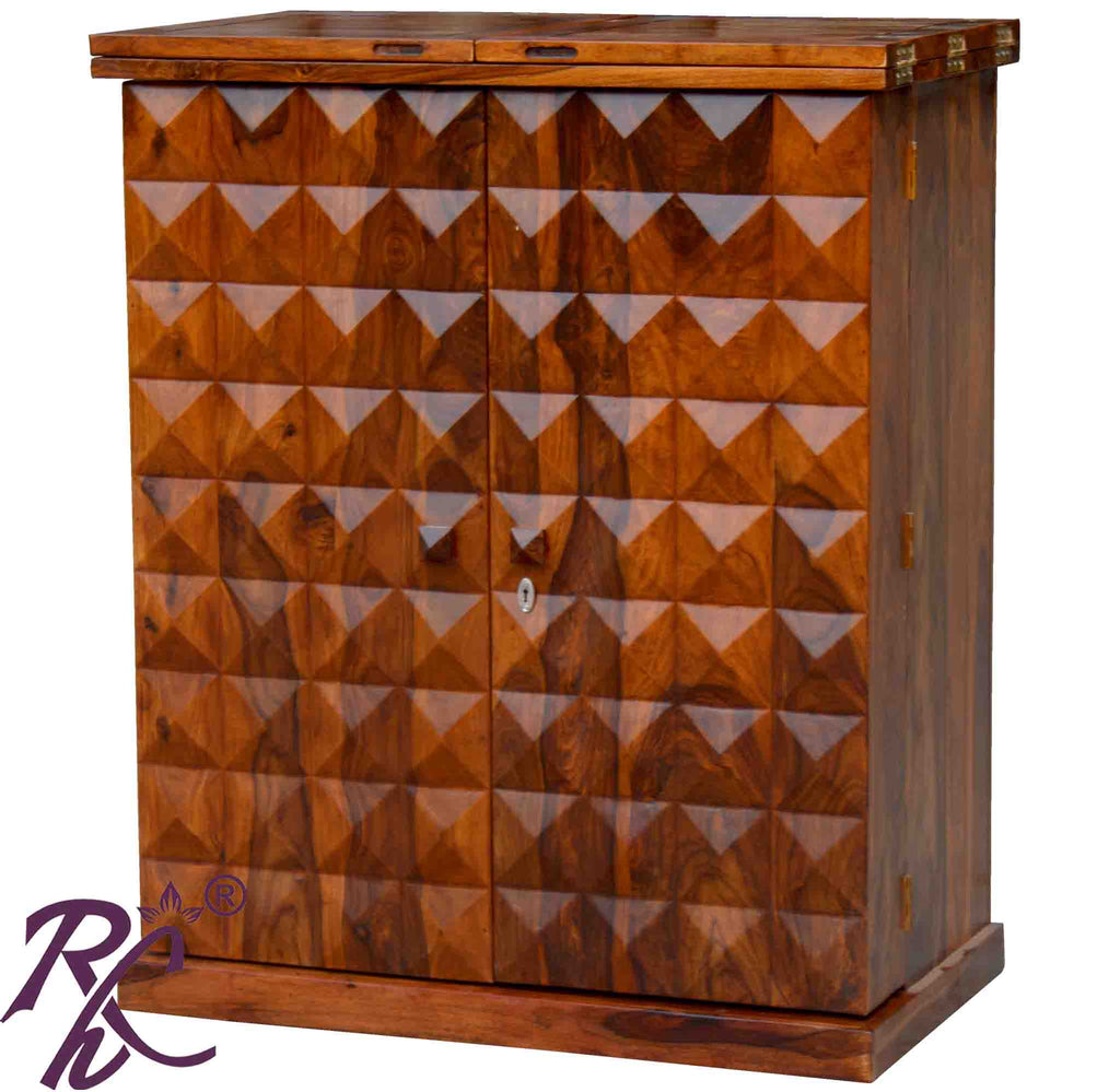 Solid Wood Diamond Door Design Bar Cabinet