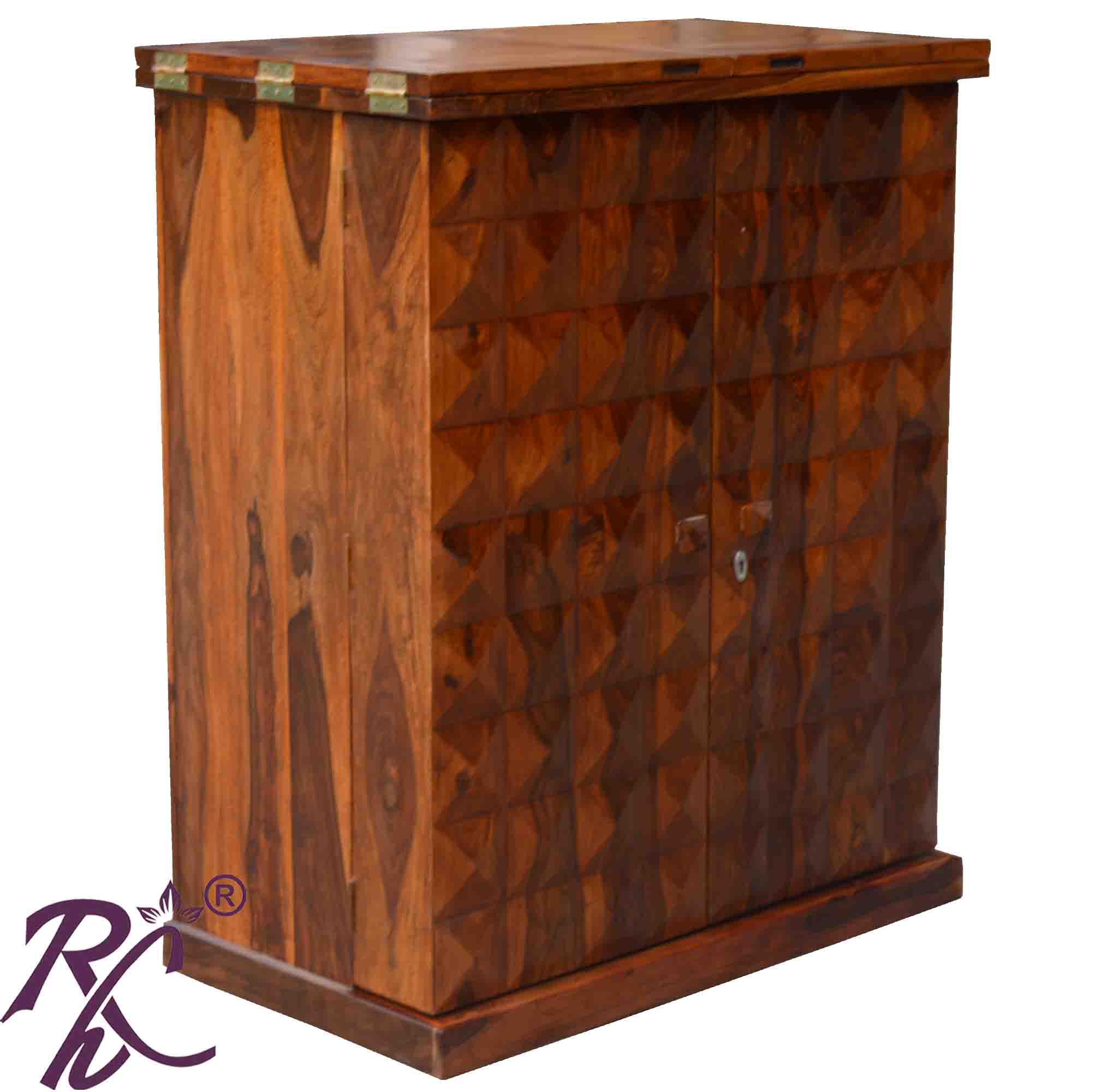 Solid Wood Diamond Door Design Bar Cabinet