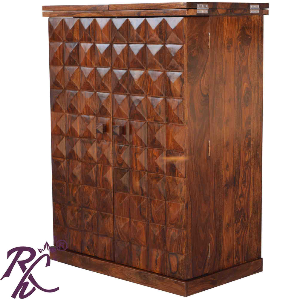 Solid Wood Diamond Door Design Bar Cabinet