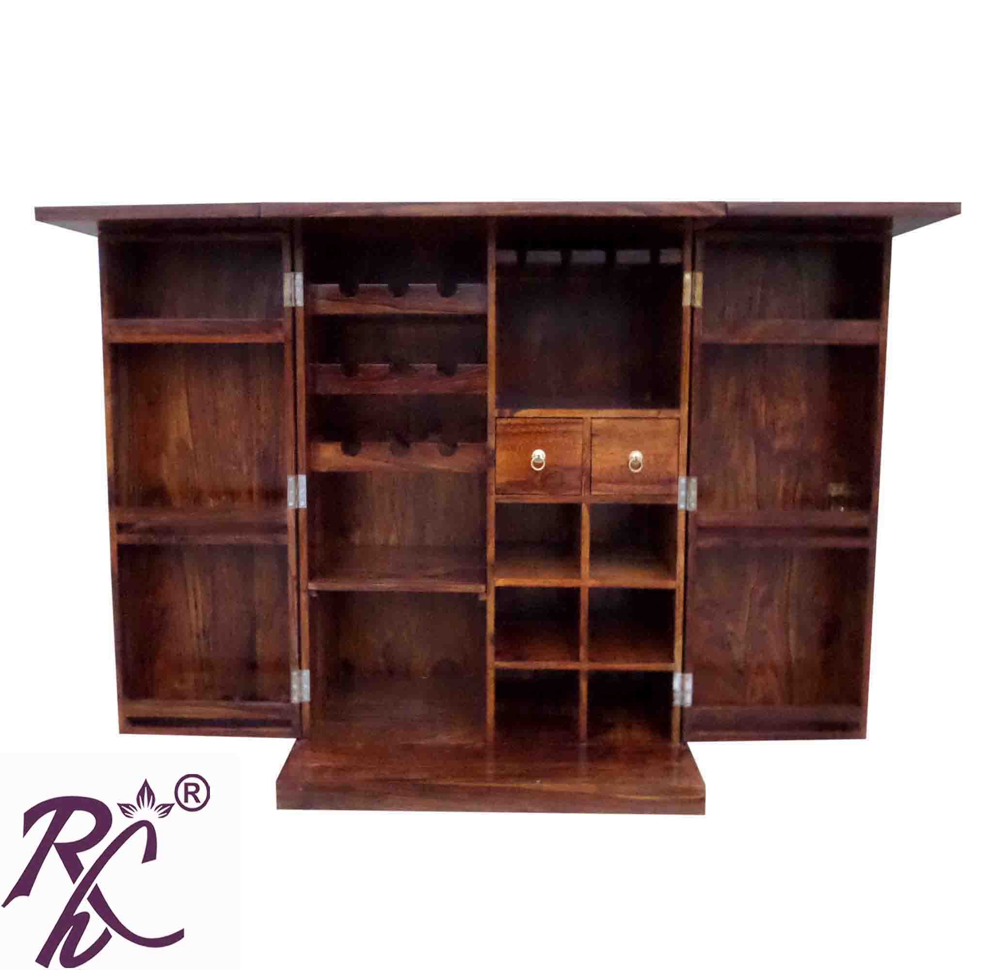 Solid Wood Diamond Door Design Bar Cabinet