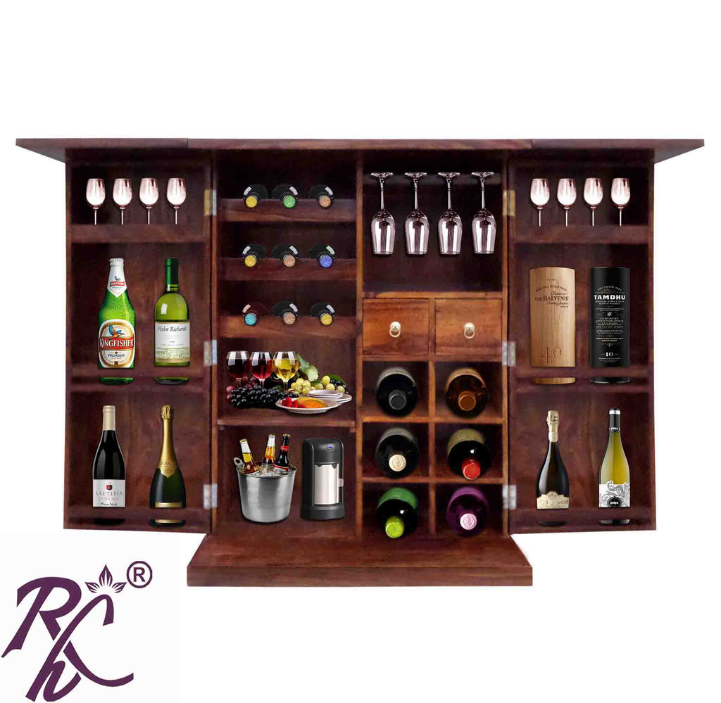 Solid Wood Diamond Door Design Bar Cabinet