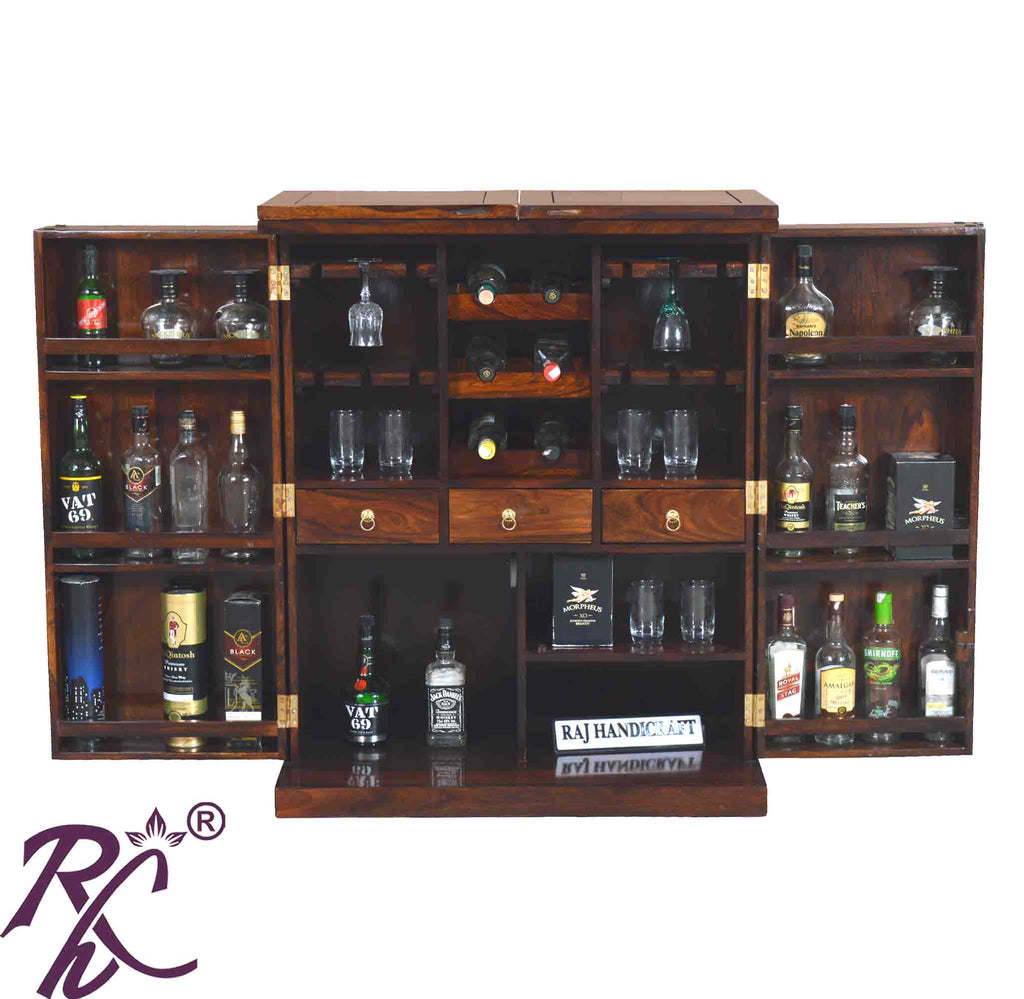 Solid Wood Jiksa Jali Door Design Bar Cabinet