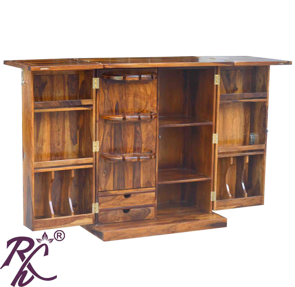 Solid Wood Brass Work L+T Door Design Bar Cabinet Medium