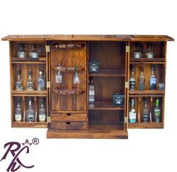 Solid Wood Brass Work L+T Door Design Bar Cabinet Medium