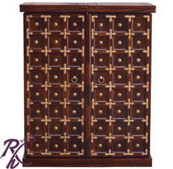 Solid Wood Brass Work L+T Door Design Bar Cabinet
