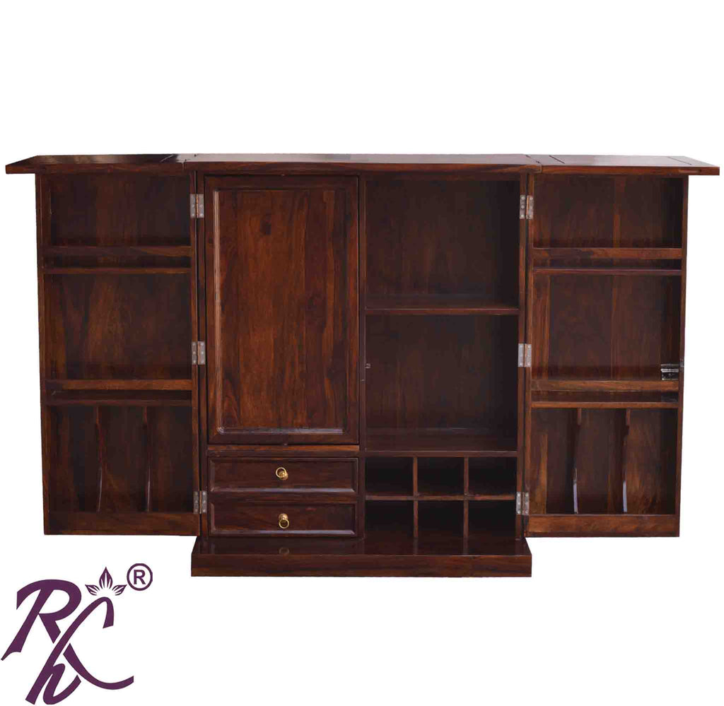 Solid Wood Brass Work L+T Door Design Bar Cabinet