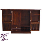 Solid Wood Brass Work L+T Door Design Bar Cabinet