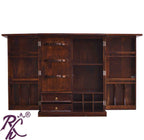 Solid Wood Brass Work L+T Door Design Bar Cabinet