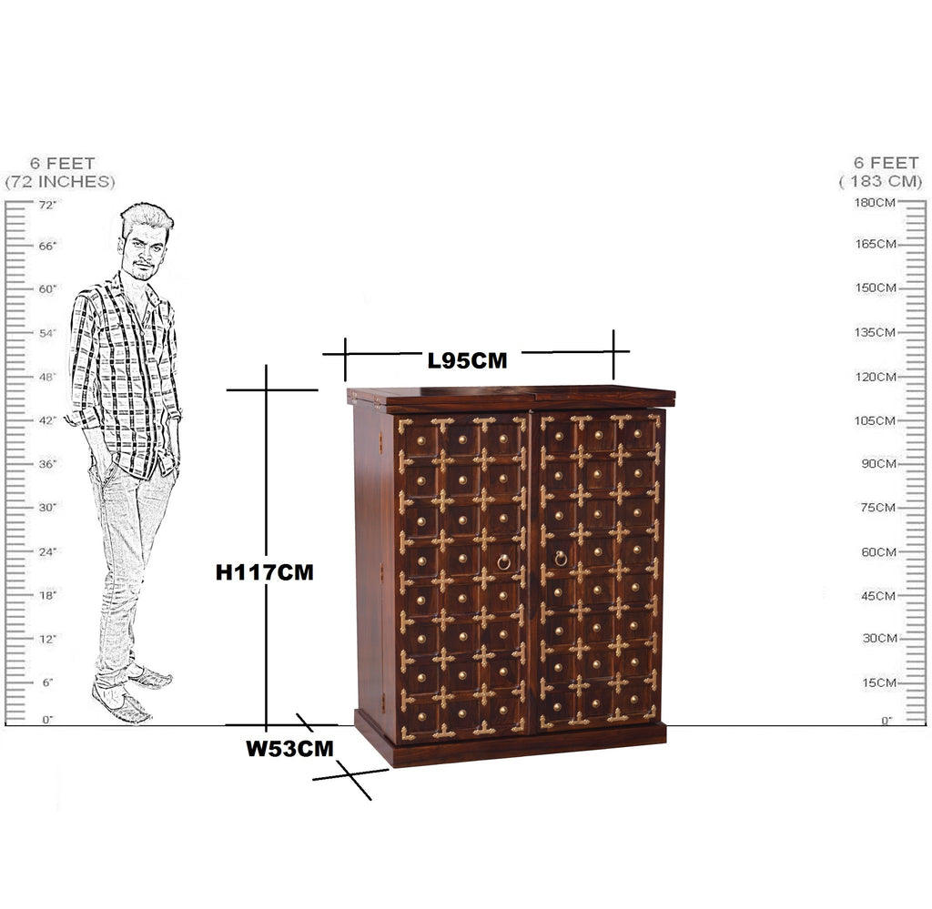Solid Wood Brass Work L+T Door Design Bar Cabinet