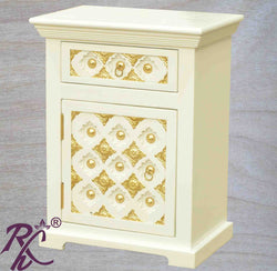 Solid Wood Brass work 1 Drawer 1 Door Side Table White Duco paint