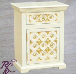 Solid Wood Brass work 1 Drawer 1 Door Side Table White Duco paint