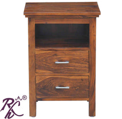 Solid Wood Bed Side Table 2 Drawer 1 Open Shelf