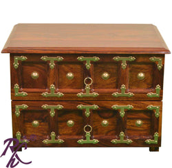 Solid Wood Brass Work L+T Design 2 Drawer Bed Side Table