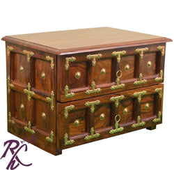 Solid Wood Brass Work L+T Design 2 Drawer Bed Side Table