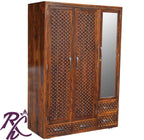 Solid wood Jiksa Jali Wardrobe 2 Doors 1 Glass Door and 4 Drawers