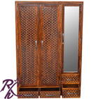Solid wood Jiksa Jali Wardrobe 2 Doors 1 Glass Door and 4 Drawers