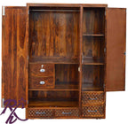 Solid wood Jiksa Jali Wardrobe 2 Doors 1 Glass Door and 4 Drawers