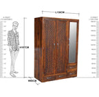 Solid wood Jiksa Jali Wardrobe 2 Doors 1 Glass Door and 4 Drawers
