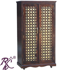 Solid Wood Brass Bakhra Design Wardrobe 2 Doors