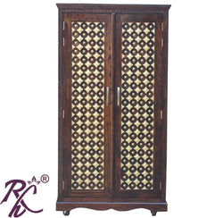 Solid Wood Brass Bakhra Design Wardrobe 2 Doors