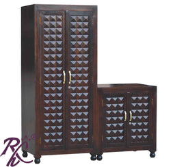 Solid Wood Diamond Design Cabinet and Wardrobe Set