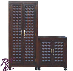 Solid Wood Diamond Design Cabinet and Wardrobe Set