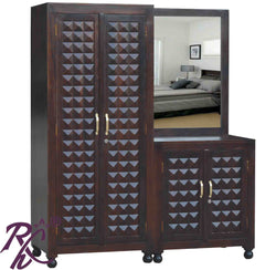 Solid Wood Diamond Design Cabinet and Wardrobe Set With Mirror