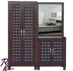 Solid Wood Diamond Design Cabinet and Wardrobe Set With Mirror