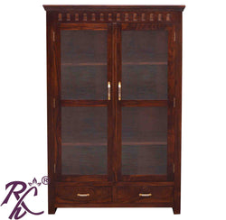 Solid Wood Brass Work L+T Door Design Bar Cabinet Medium - RAJ