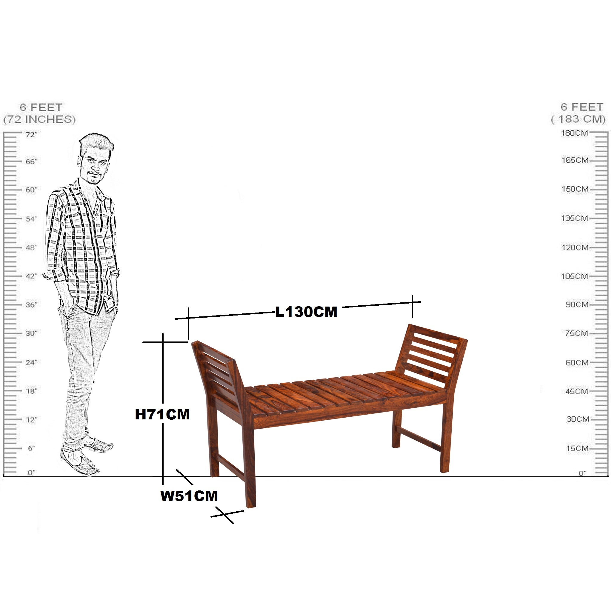 Solid Wood Stripe Design 2 Seater Chair