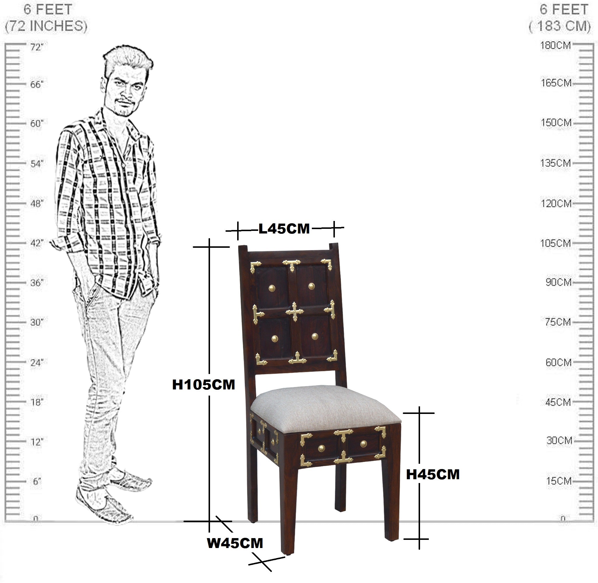 Solid Wood L+T Brass Work Chair set of (2 pieces)