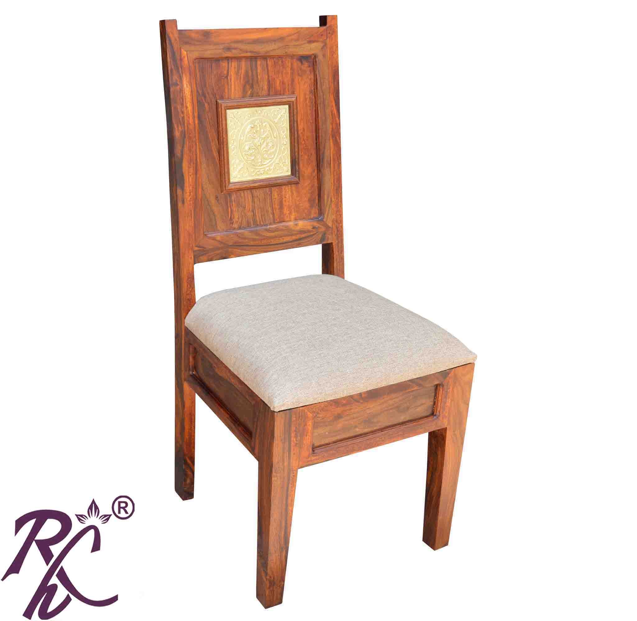 Solid Wood Big Peacock Brass Work Chair Set of ( 2 Pcs. )