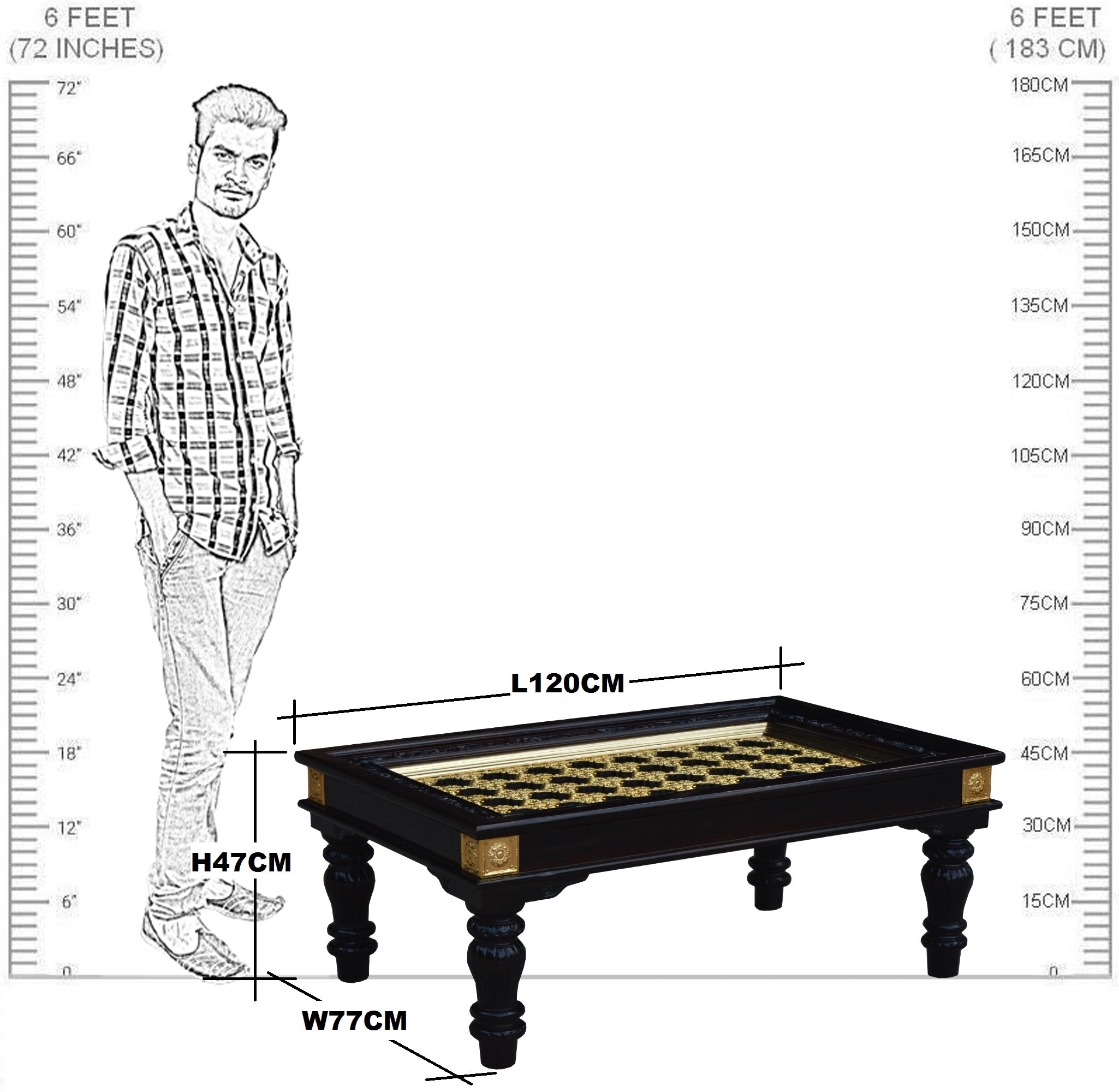 Solid Wood Brass Coffee Table