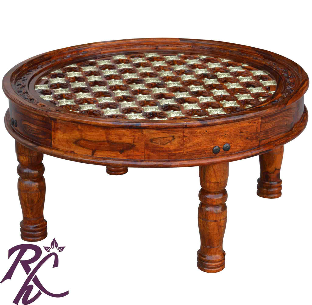 Solid Wood Brass Round Shape Coffee Table