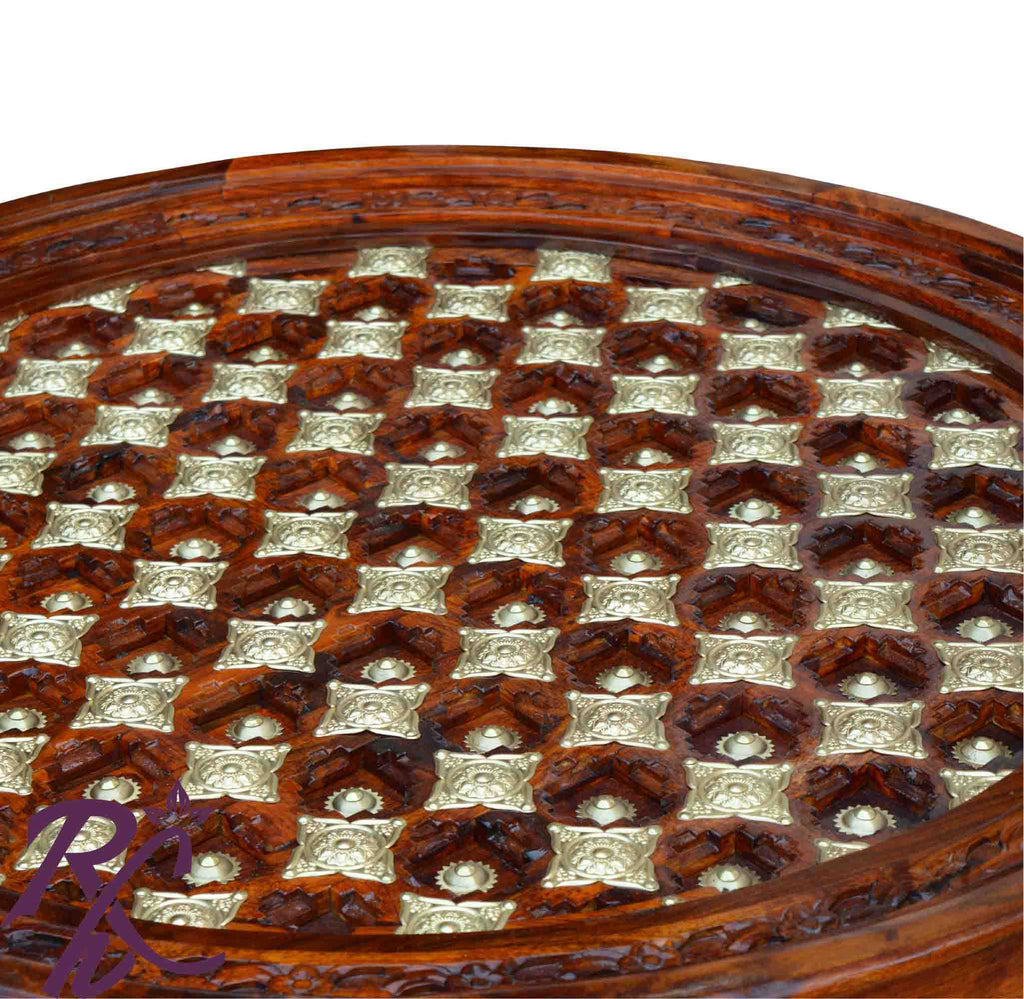 Solid Wood Brass Round Shape Coffee Table