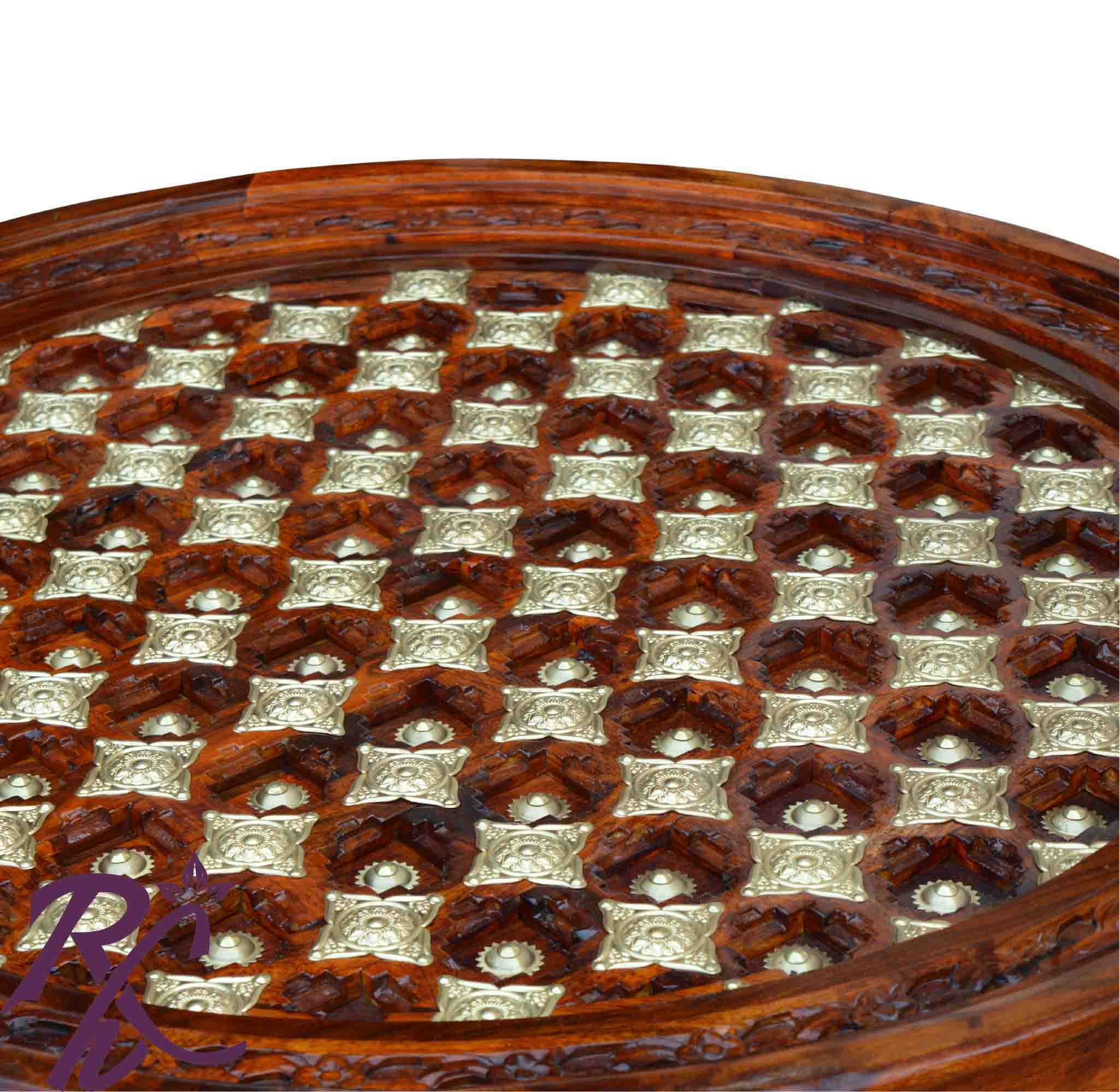 Solid Wood Brass Round Shape Coffee Table