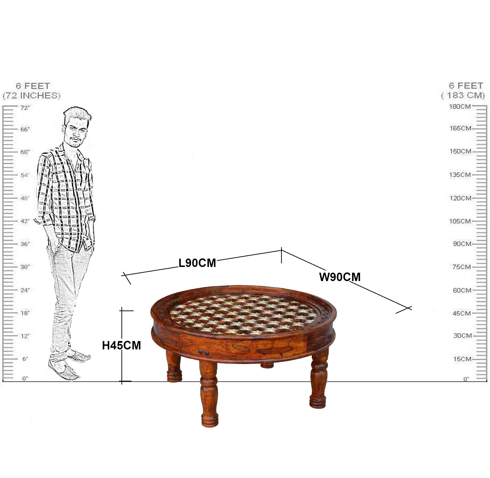 Solid Wood Brass Round Shape Coffee Table