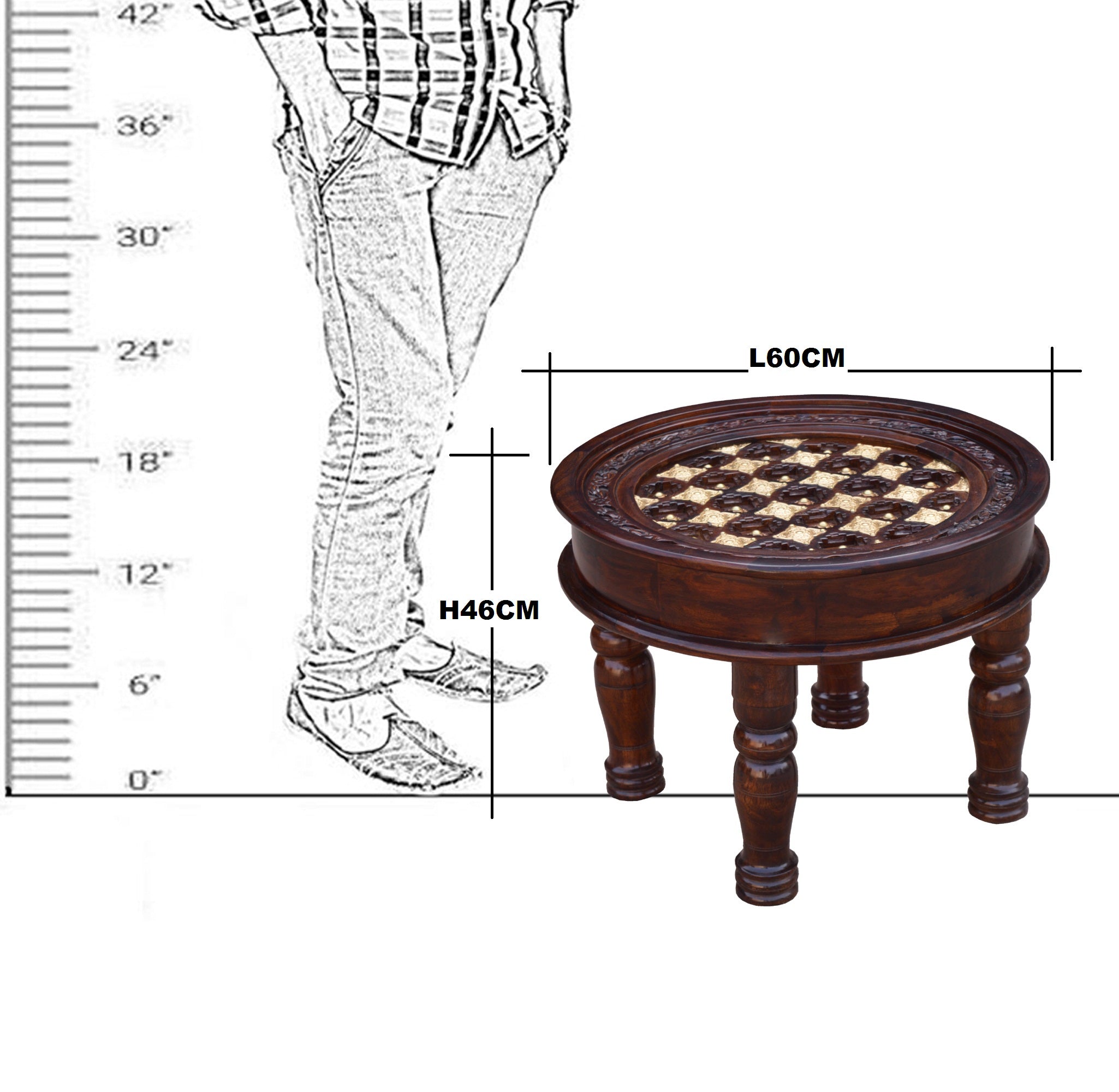 Solid Wood Round Shape Coffee Table Small