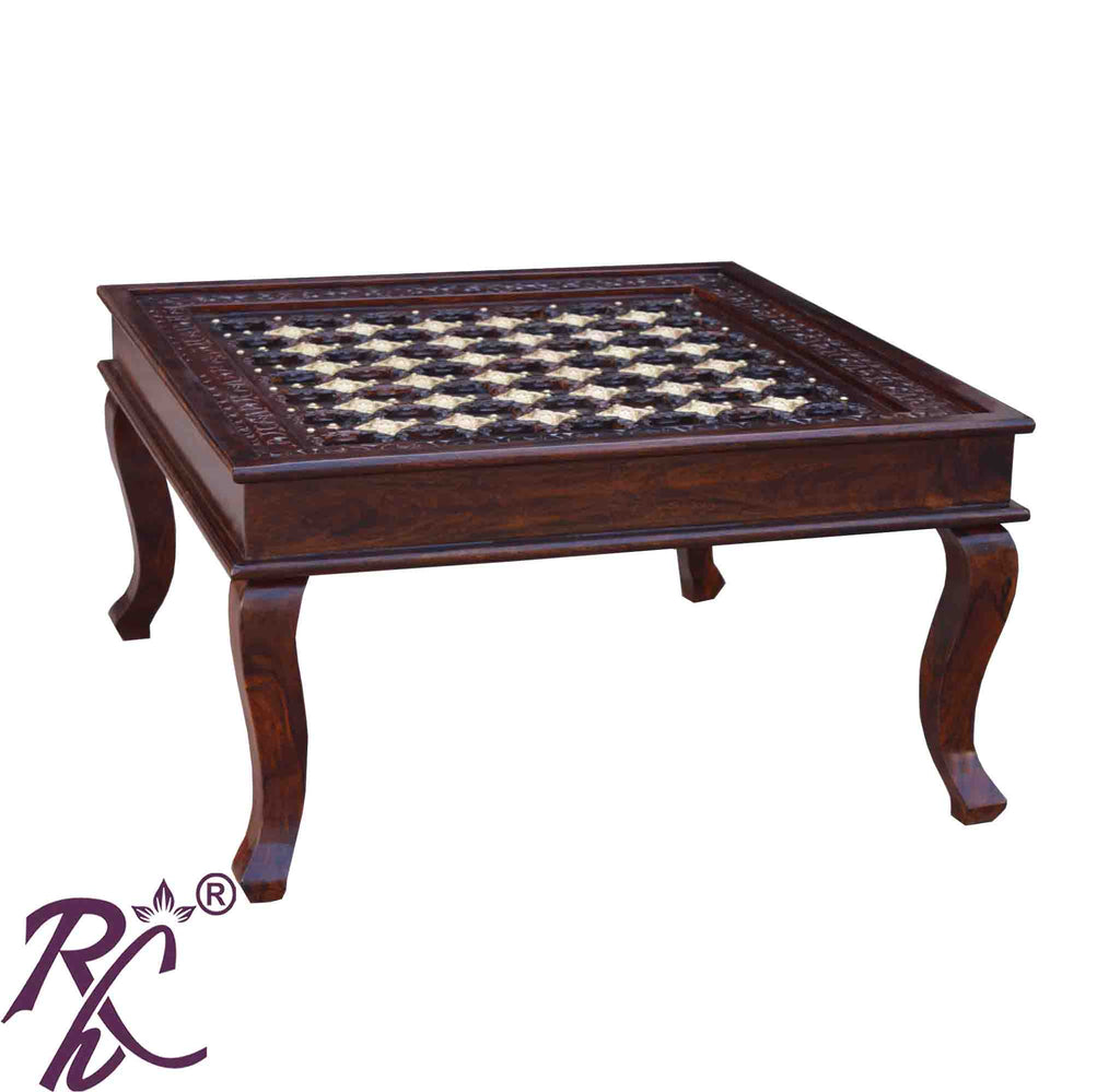 Solid Wood Brass Square Shape Centre Table
