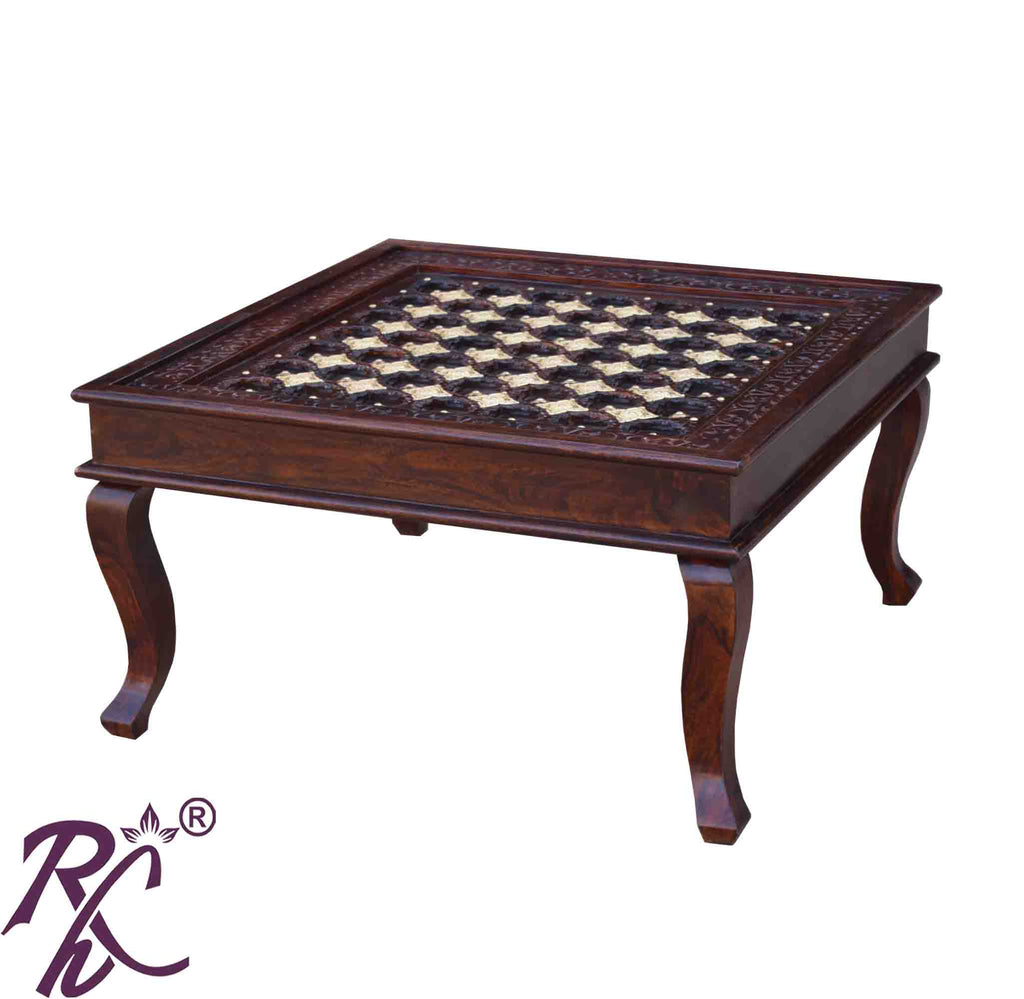 Solid Wood Brass Square Shape Centre Table
