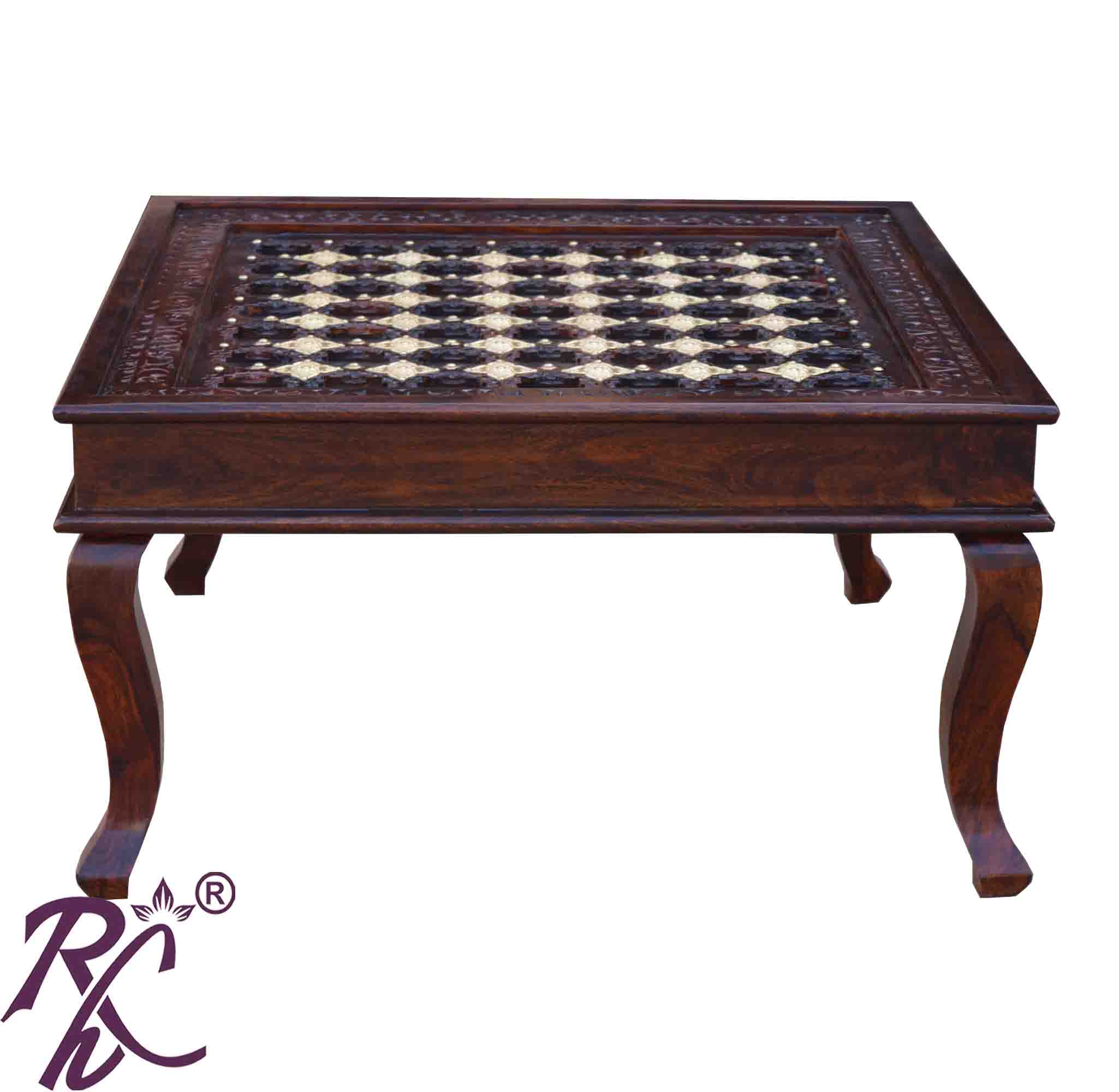 Solid Wood Brass Square Shape Centre Table