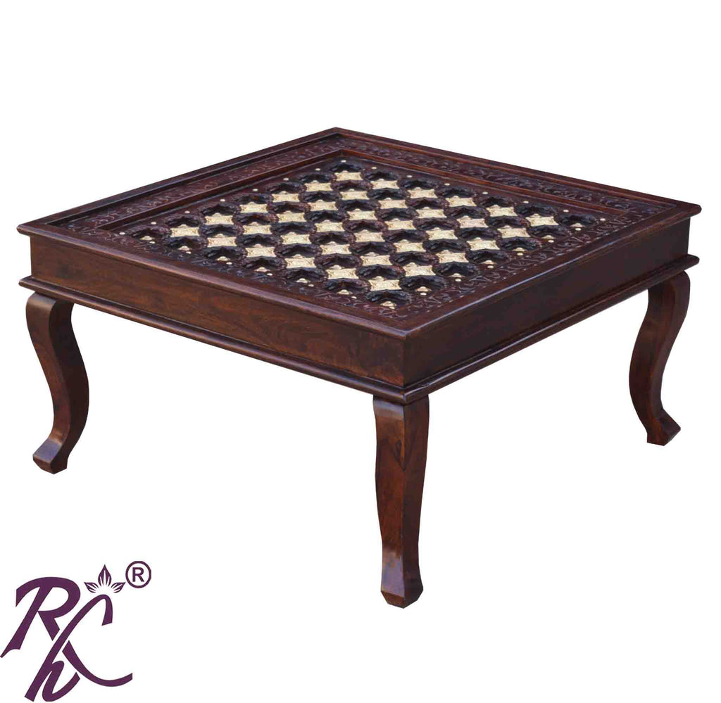 Solid Wood Brass Square Shape Centre Table