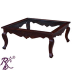 Solid Wood Square Shape Centre Table Glass Top
