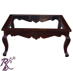 Solid Wood Square Shape Centre Table Glass Top