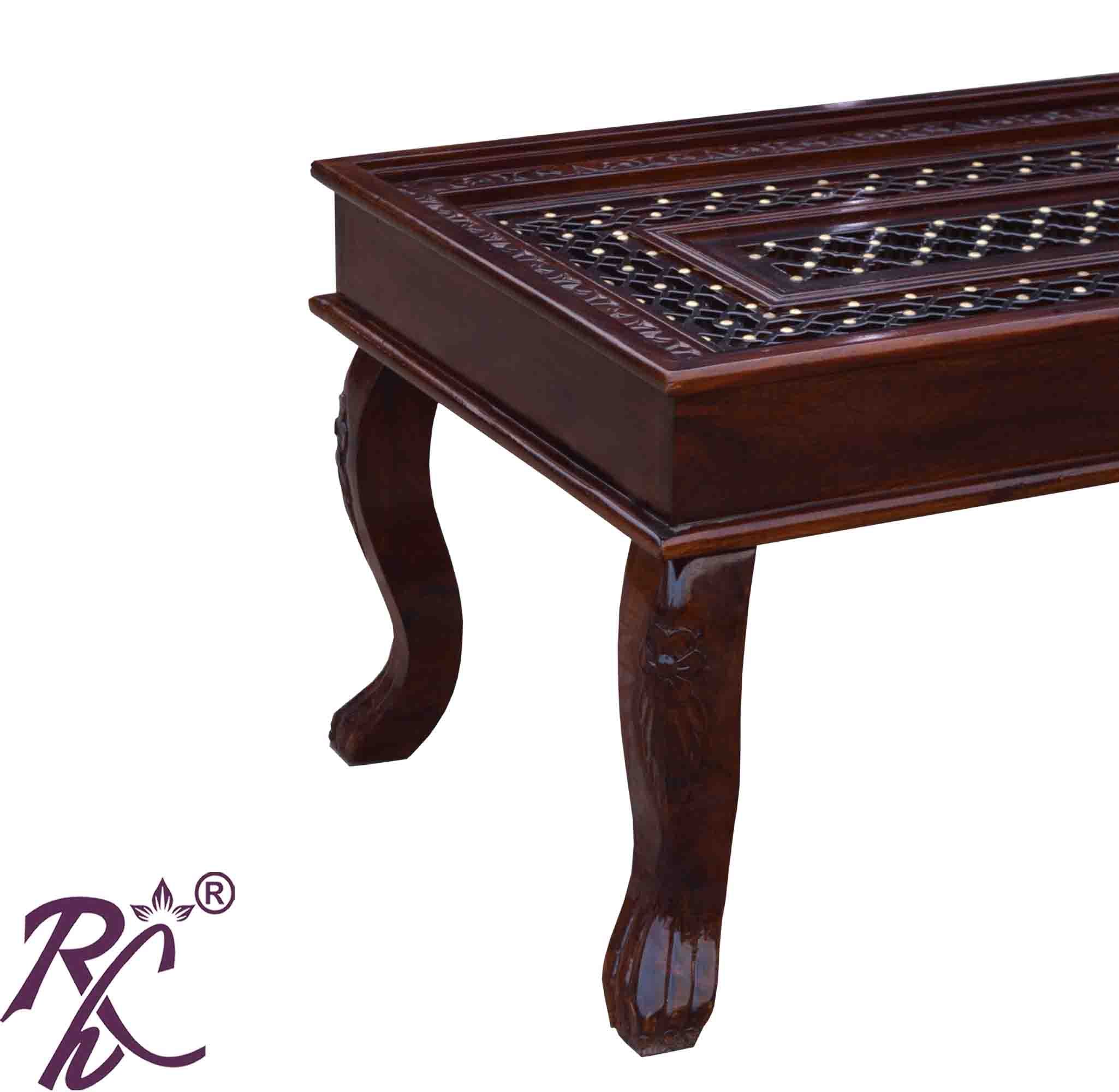 Solid Wood Rectangular Shape Jiksa Jali Center Table