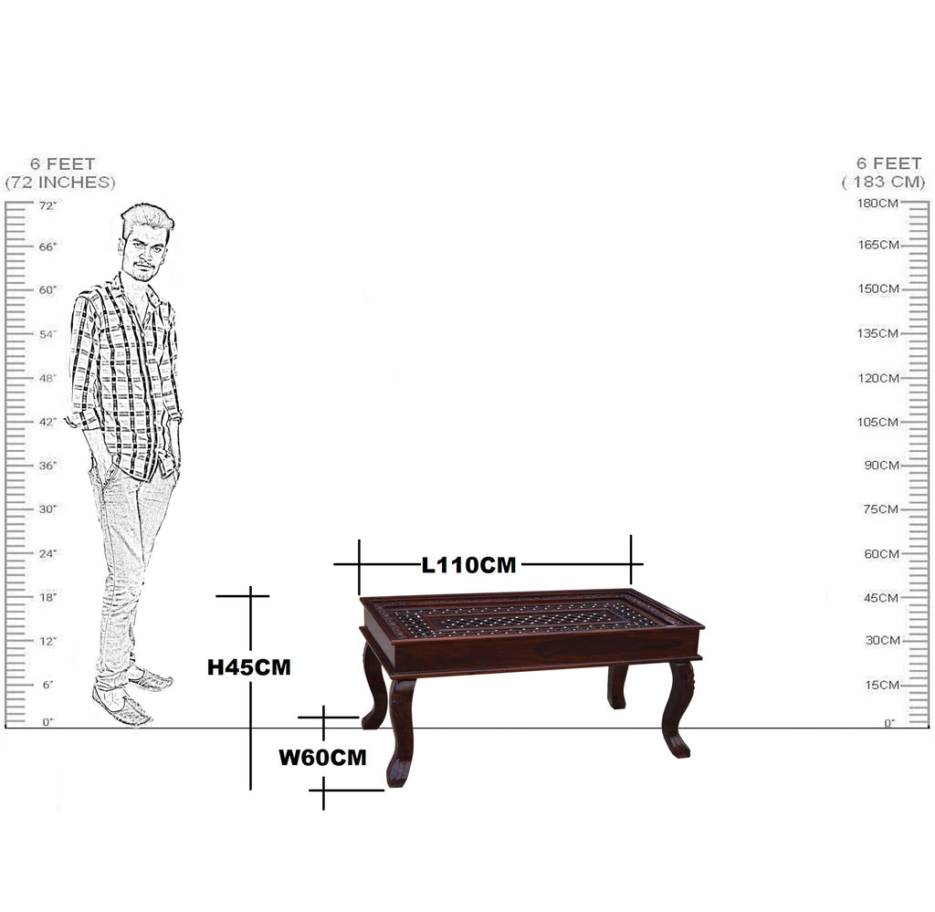 Solid Wood Rectangular Shape Jiksa Jali Center Table