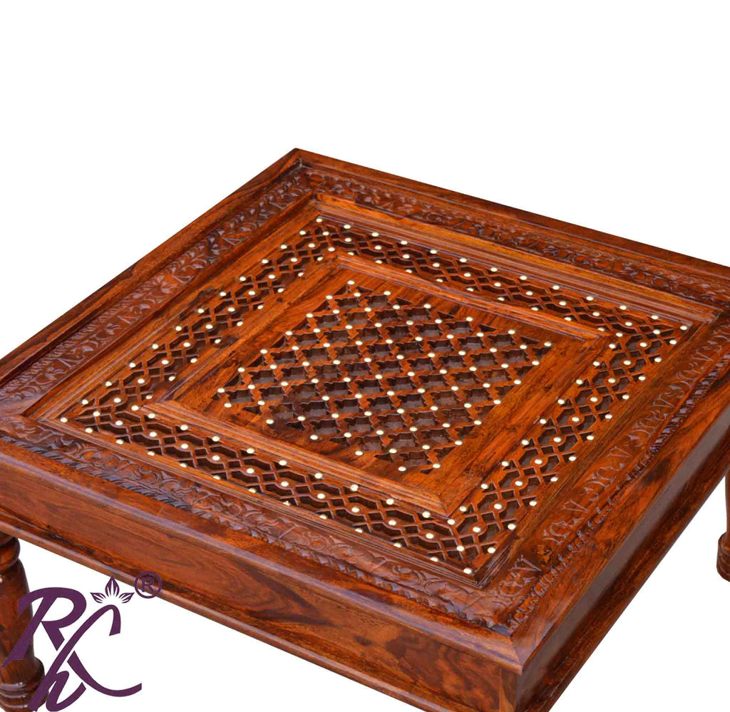 Solid Wood Square Shape Jiksa Jali Center Table