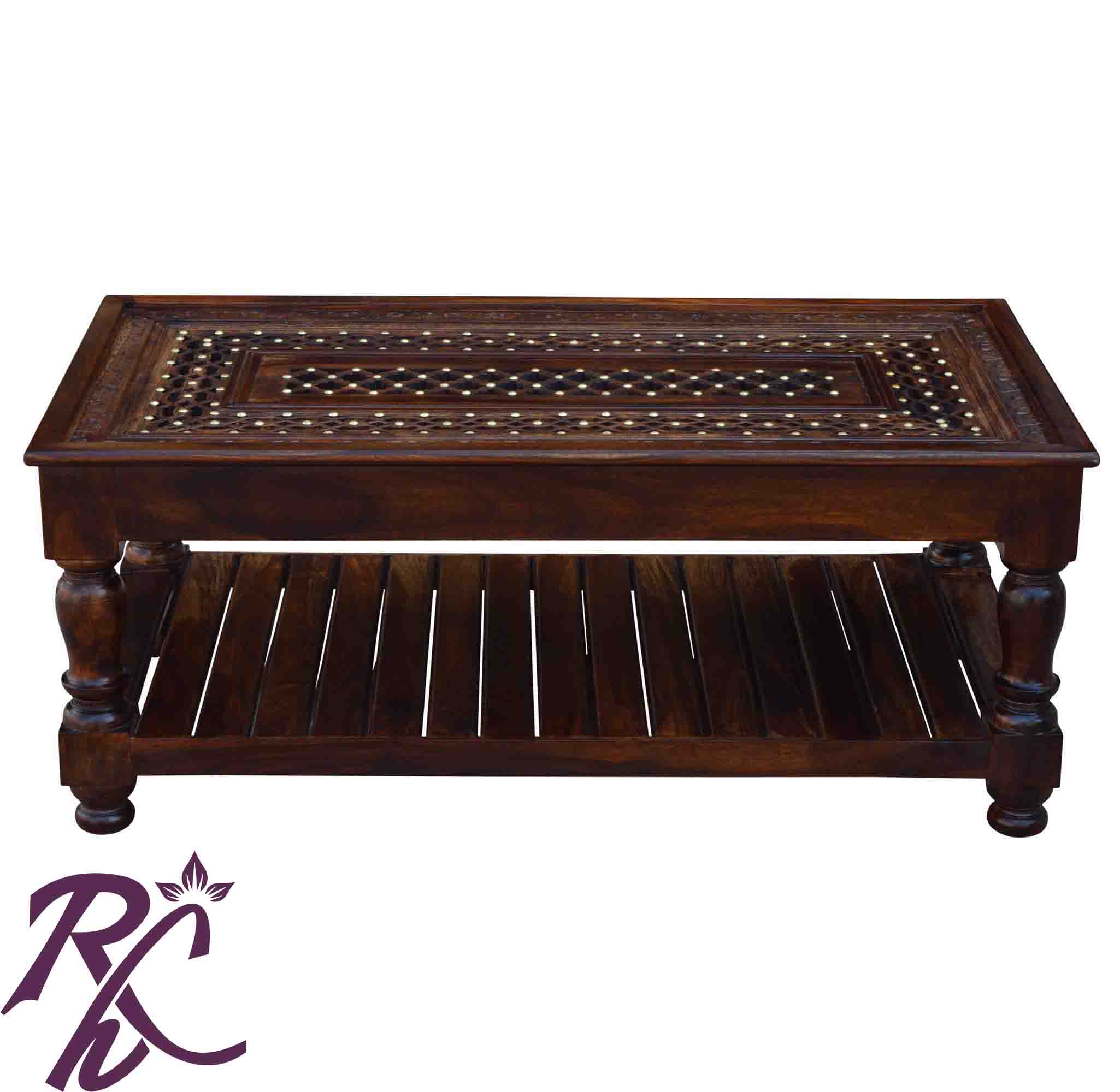 Solid Wood Brass Coffee Table S Raj Handicraft 7350