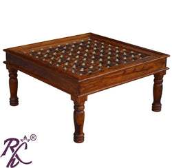 Solid Wooden Wood Bakhra Design Square Shape Coffee Table